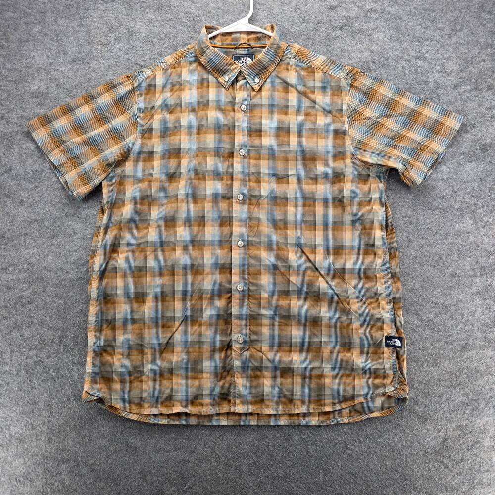 The North Face Shirt Mens XL Button Down Short Sleeve Yellow Plaid Outdoor